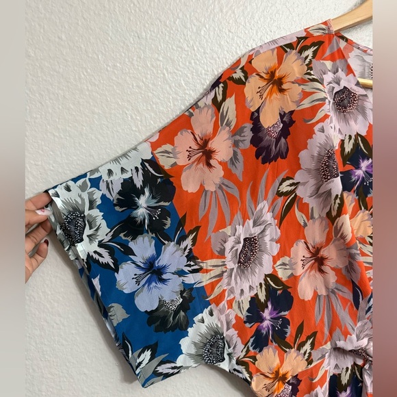 Johnny Was Jade Deepika Tie Front Midi Floral Silky Orange Dress - Picture 6 of 12